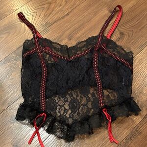 Sexy Black Lace Camisole with Red Accents